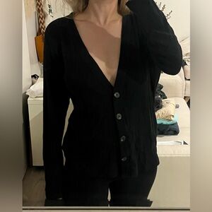 Banana Republic V-neck Cardigan Black Button Down MEDIUM Ribbed Stretch Sweater